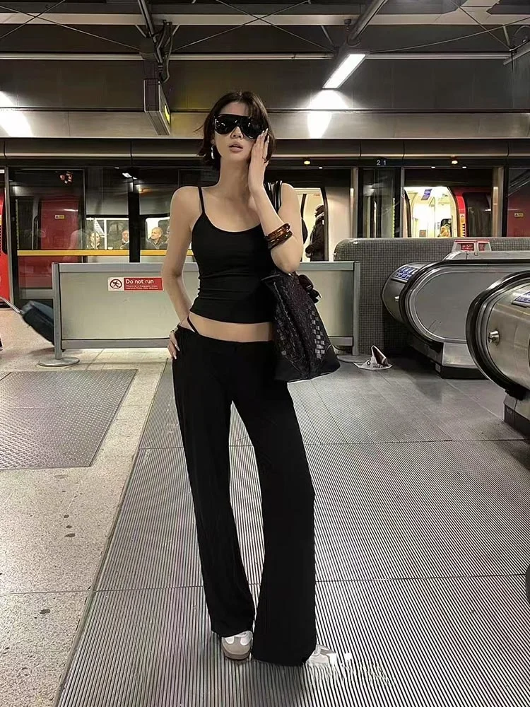 

Spicy Girl Fitn Pants Zipper Super Comfortable Drapey Yoga Sports Long Pants Pure Desire Straight Leg Fem Floor-Length ...