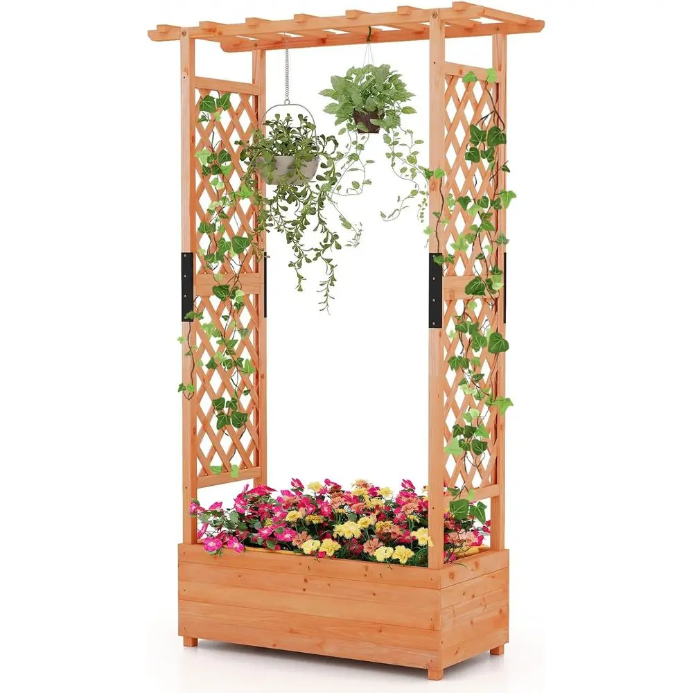 

Raised Garden Bed with Trellis, Lattice Panel, Drainage, 43.5 x 17.5 x 72