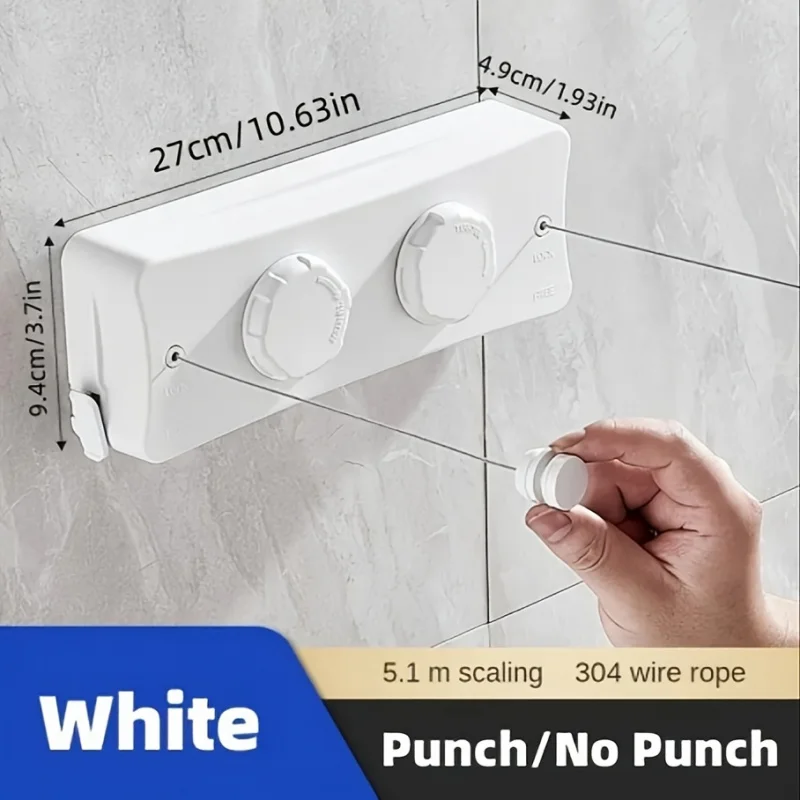 Telescopic Double Line Clothesline 200.79Inch Stainless Steel Indoor Invisible Scroll Laundry Towel Quilt Drying Rack-Compact