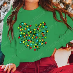 Christmas Light Bow Print Pullovers Funny Autumn And Winter Creative Personalized Tops Ladies Casual Sweatshirts O Neck Pullover