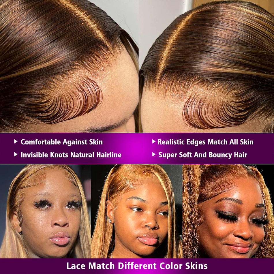 13x4 Highlighted Wig Human Hair 4/27 Colored Straight 13x6 HD Lace Front Wig Ombre Lace Frontal Wigs Pre Plucked With Baby Hair image 4