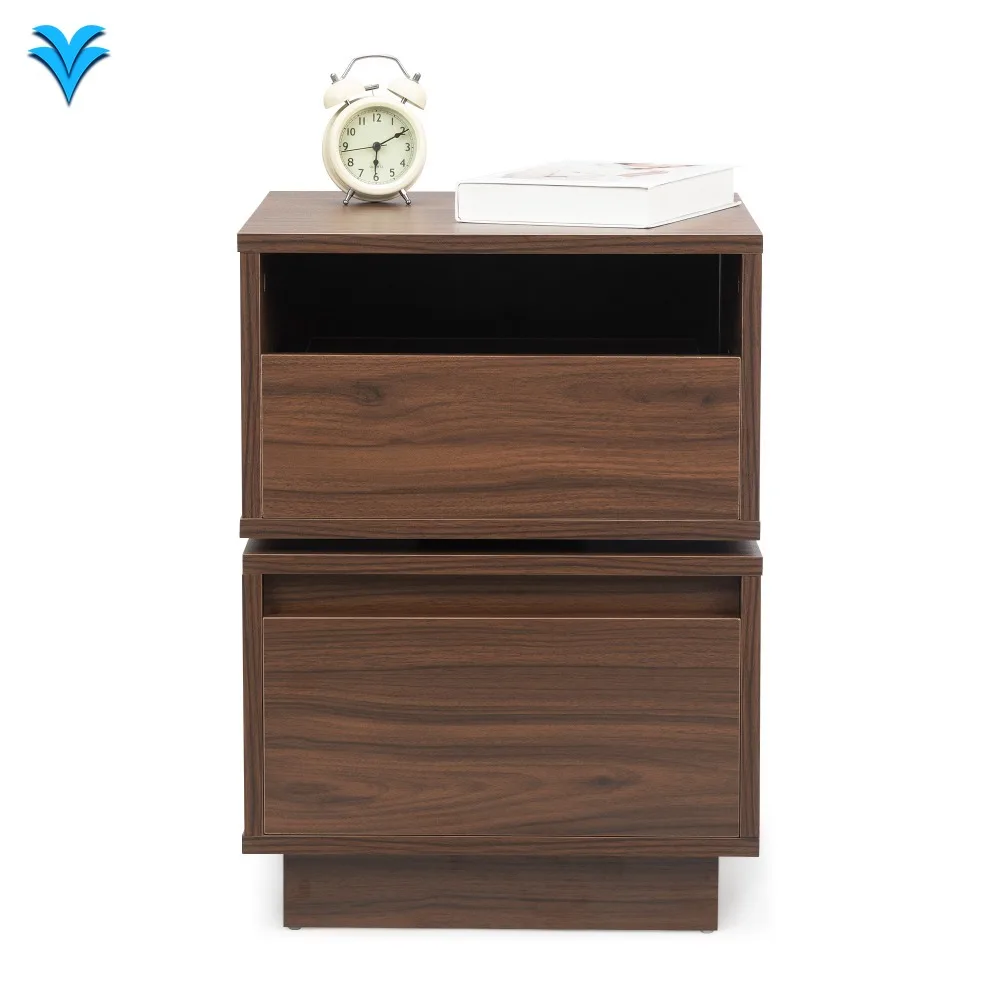 طاولة جانبية قابلة للدوران، طاولة بجانب السرير مع درجين، خزانة ذات درجين لغرفة النوم، جوز