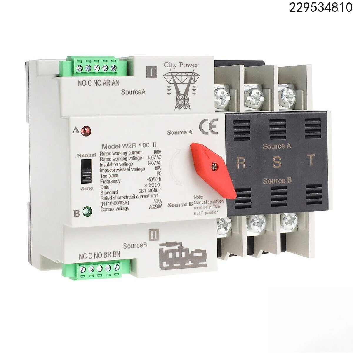 

Dual Power Supply Automatic Power Supply 3-Pole 100A 110V Transmission Switch Grid, New