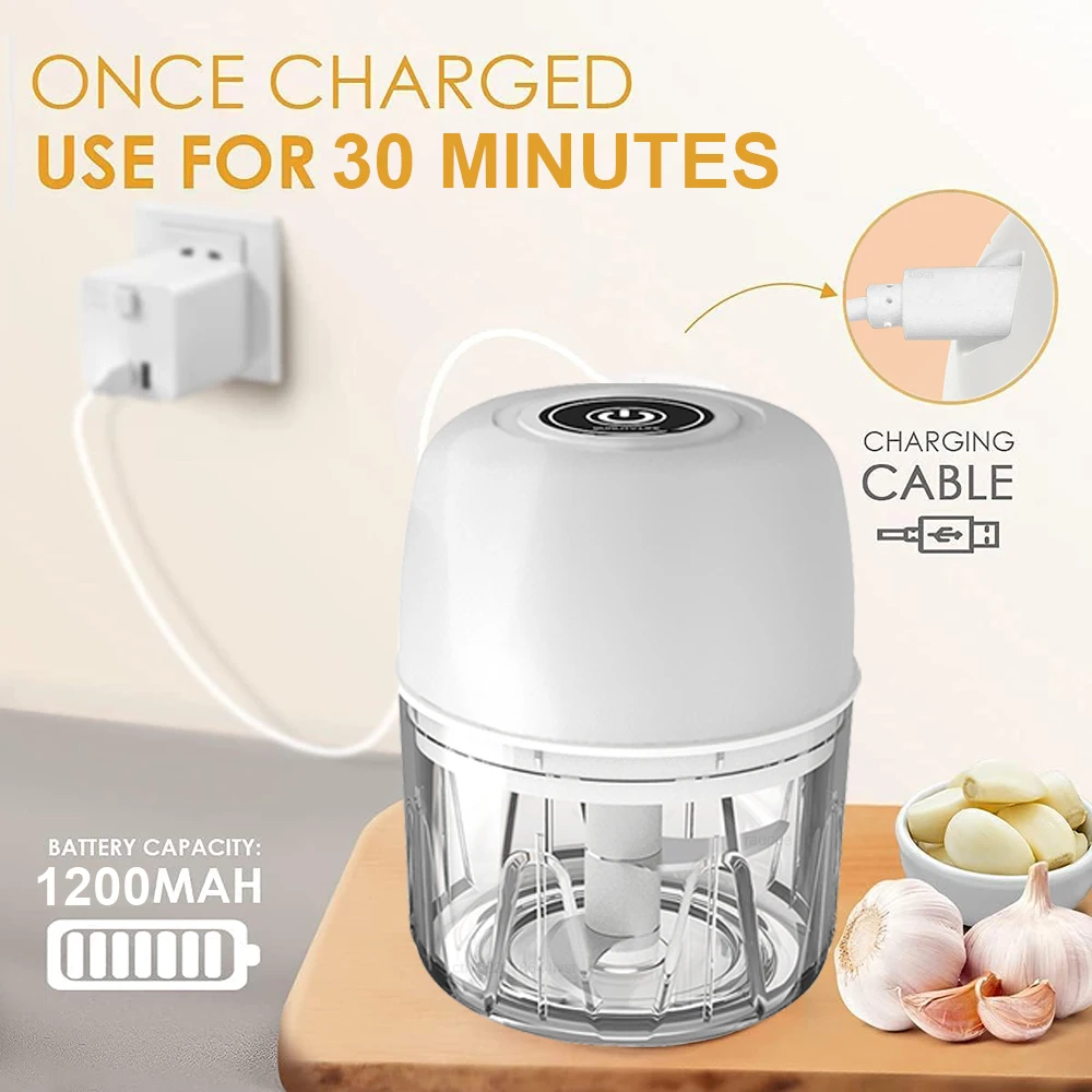 Electric Garlic Chopper Mini Portable Electric Vegetable Garlic Onion Chopper Multifunctional Wireless Electric Food Chopper