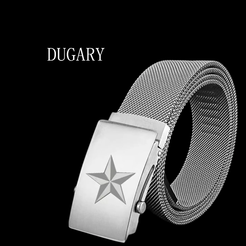 DUGARY Men vintage Stainless steel Belt Metal simplicity Business Fashion Classic brand Metal Waist Strap Jeans Men Belt