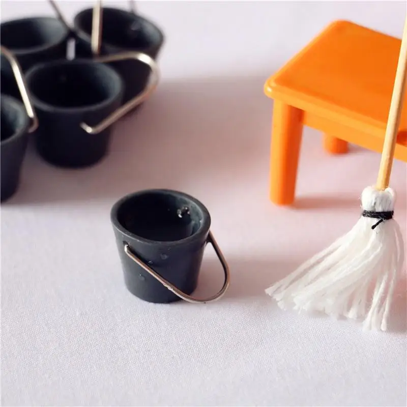 Mop Bucket 1 Set 1:12 Dollhouse Miniature Resin Kitchen Garden  Classic Pretend Play Furniture Toys Creative Gifts