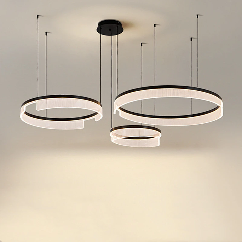 Modern Led Ceiling Chandelier Circle Ring Lamp Black Metal Acrylic Lampshade For Living Room Bedroom Home Decor Lighting Lamps