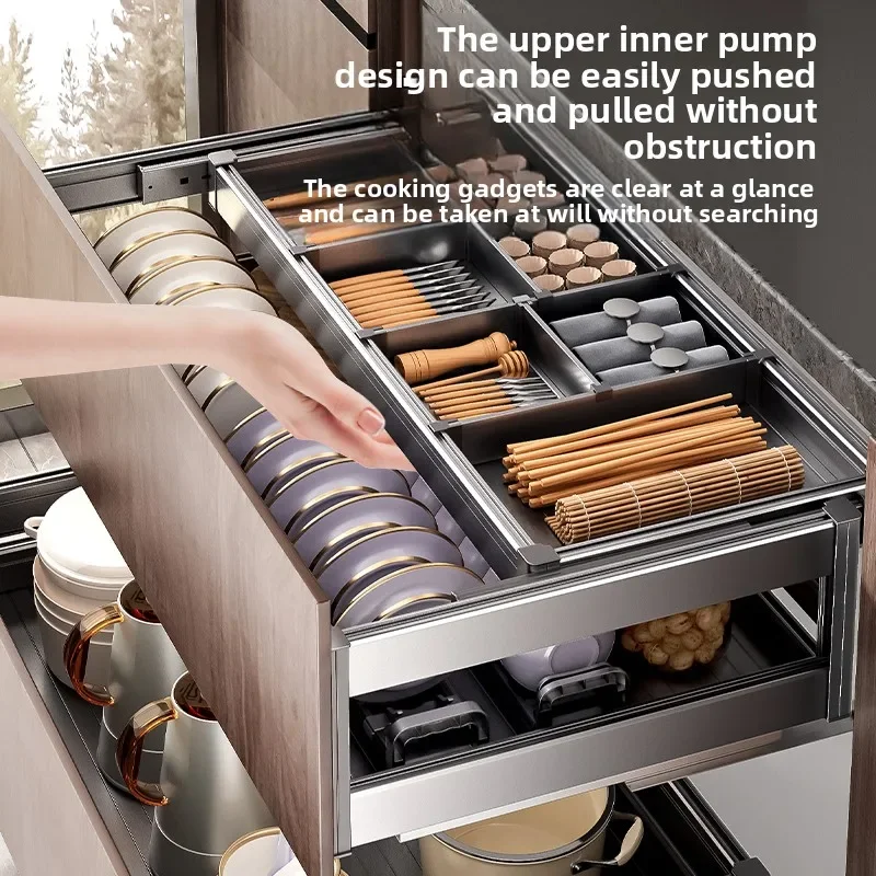 Kitchen Cabinets Dish Baskets Double Drawer Bowl Rack Seasoning Storage