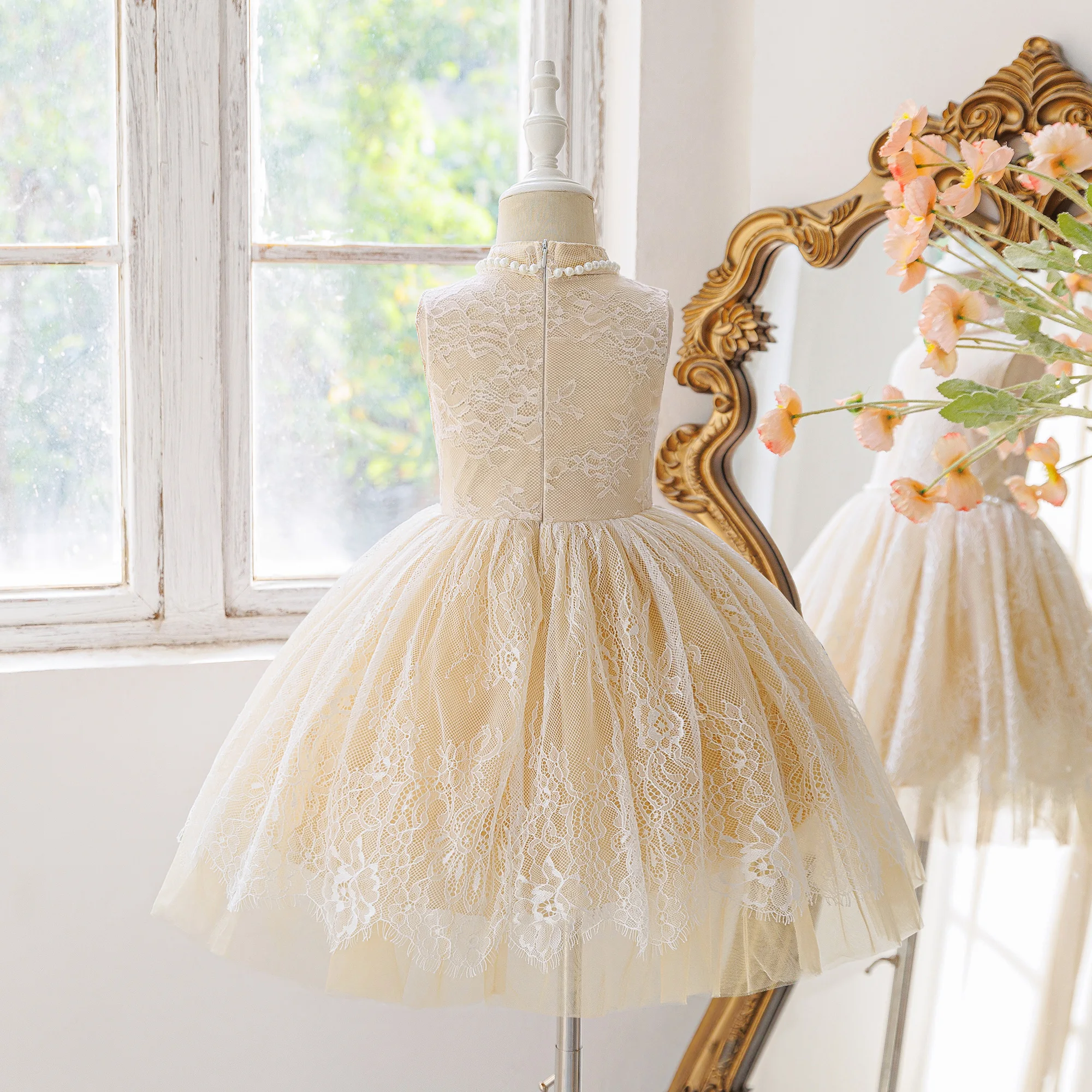 Elegant Flower Lace Party Girls Dress Beading Wedding Bridesmaids Birthday Princess Prom Dress Girl Gala Graduation Evening Gown