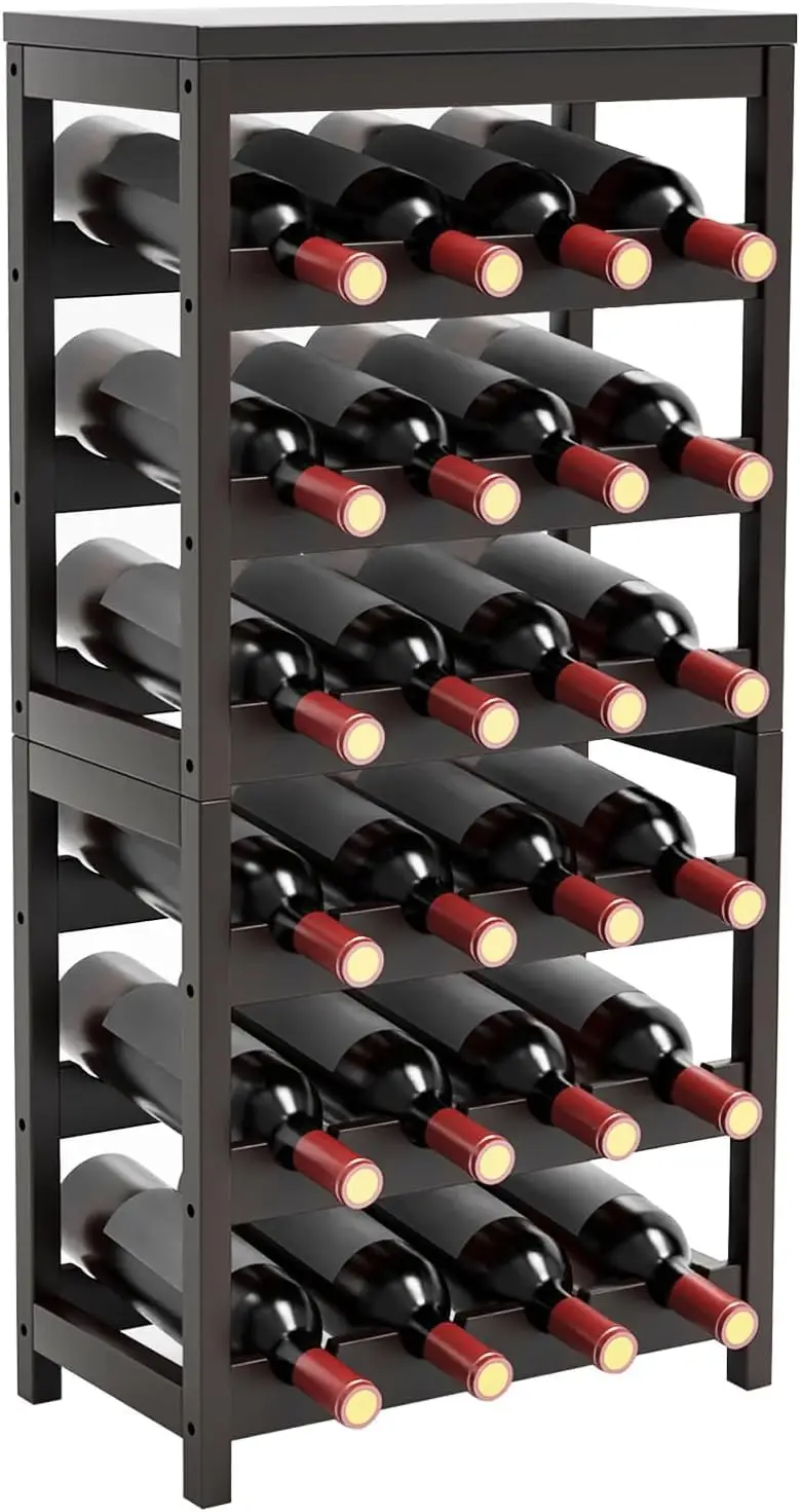 

24-Bottle Wine Rack Freestanding Floor, 6-Tier Bamboo Wine Display Rack Storage Shelf with Table Top for Kitchen Dining Room