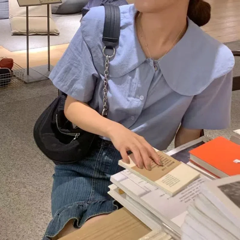 Korean All-match Short Sleeve Blouse Summer New Short Sleeve Solid Youth Loose Sweet Shirt Tops Fashion Cute Trend Women Clothes