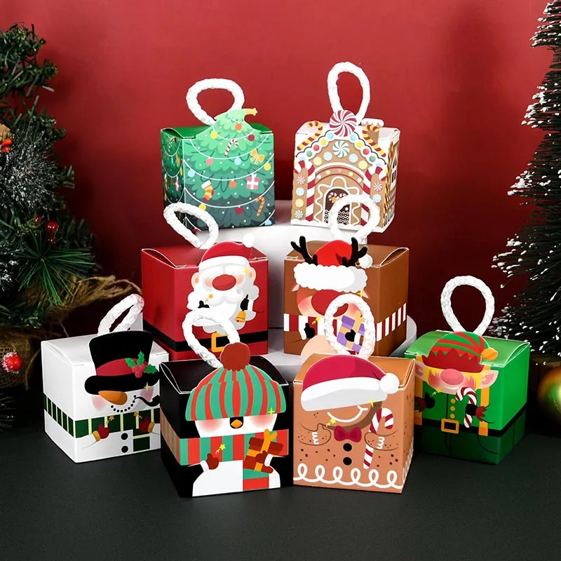 8Pcs Christmas Gift Box Xmas Tree Santa Claus Snowman Paper Candy Cookie Packing Box Bags Children Favors Navidad New Year 2025