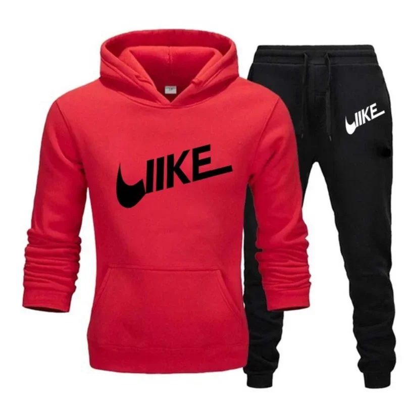 2024 2 Stuks Set Trainingspak Sweatshirt Met Capuchon + Trekkoord Broek Mannelijke Sport Hoodies Hardloopsportkleding Heren