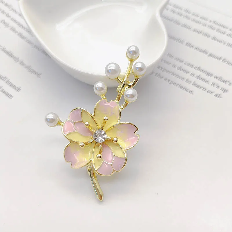 

Fashionable new oil-dripping pink cherry blossom brooch, high-end pearl brooch, flower pin, versatile
