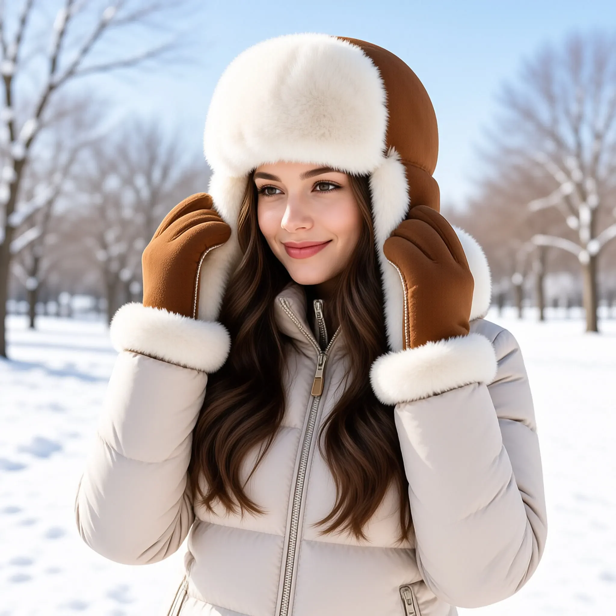 Autumn Winter Suede Thick Furry Hat Warmth Set Cozy Plush Cap for Chilly Days