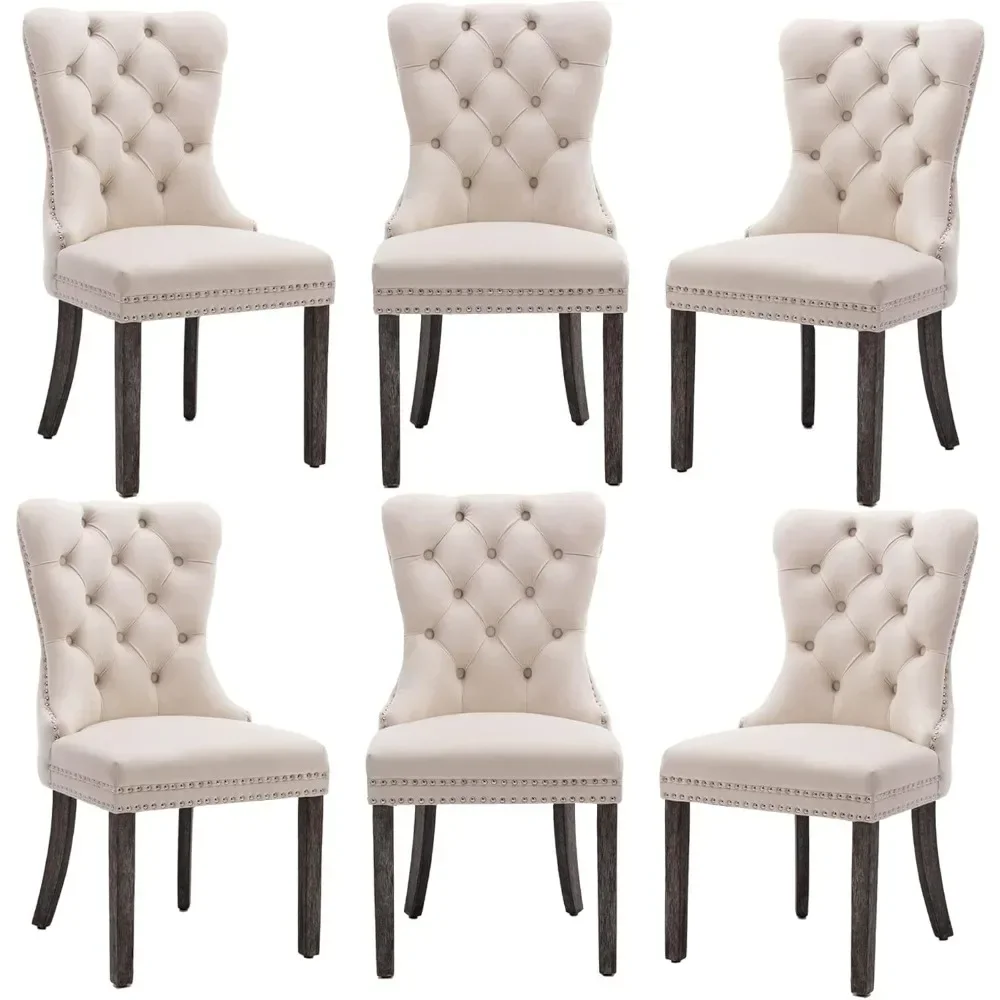 Velvet Dining Chairs , Upholstered Tufted Dining Chairs with Nailhead Trim Back Pull Ring