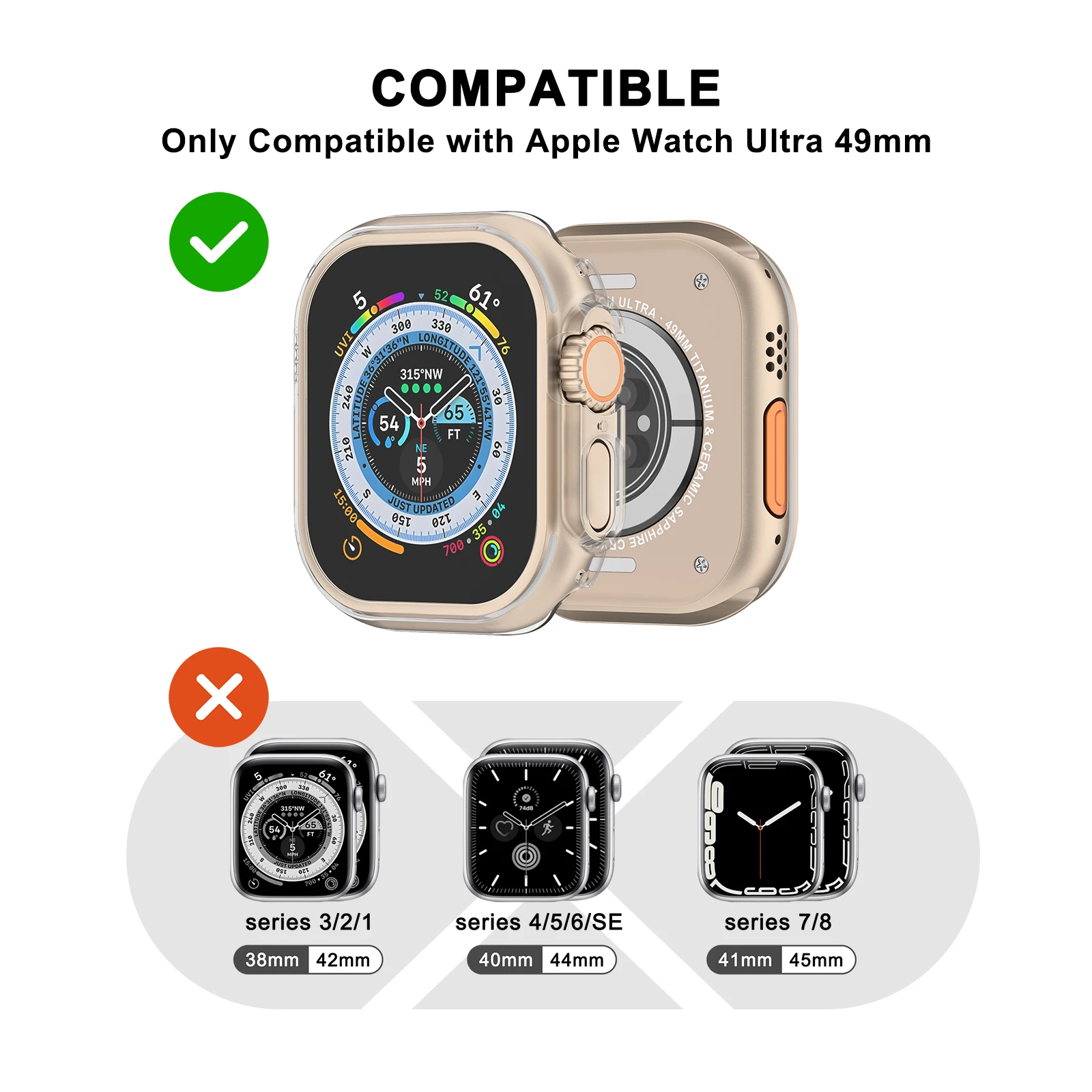 PC Case For Apple Watch Ultra 49mm Cover Hard PC Shockproof Bumber Protective Shell For Apple Watch Ultra 49mm Case No Screen