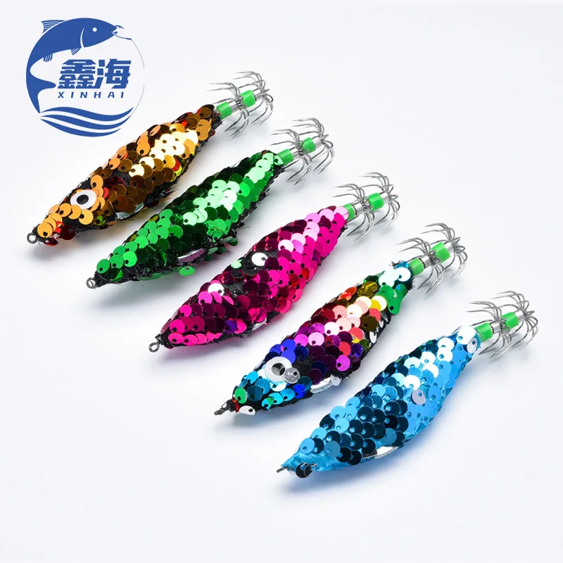 SOURCE Manufacturer Sequined Prawn Lure10cmColorful Bait Wood Shrimp Squid Hook Simulation Sea Fishing Lure