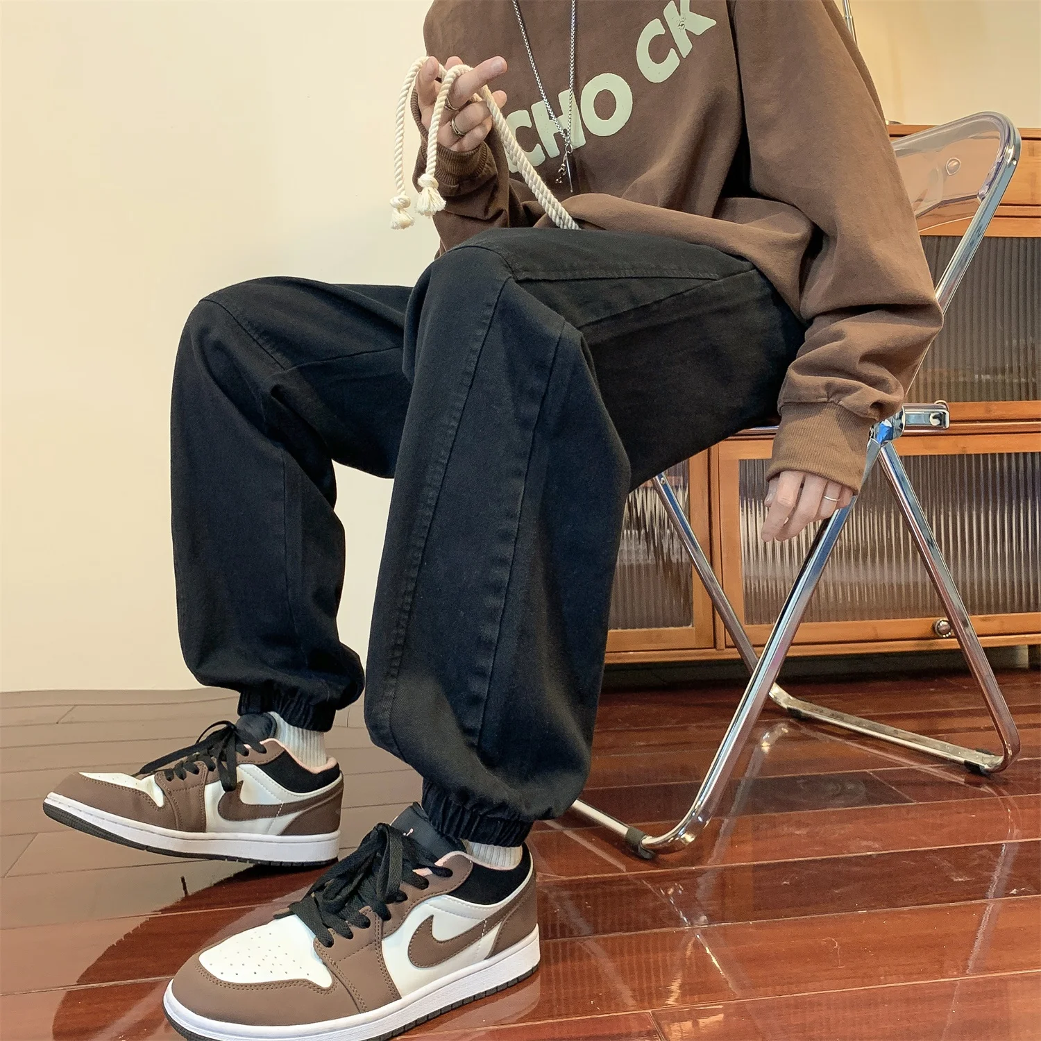 

Осенние мужские повседневные спортивные брюки свободного кроя, модные брюки-карго в американском стиле, свободные спортивные брюки для мужчин