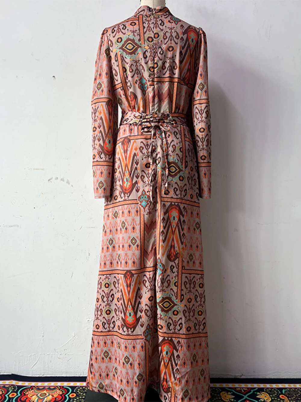 Hermosa impresión una línea vestido de noche clásico mangas acampanadas escote alto elegante gran oferta S-2XL vestido de fiesta Casual fecha fiesta