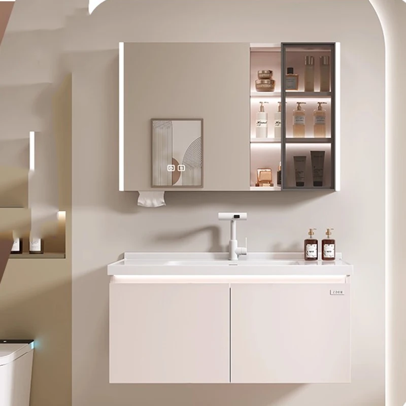 

Modern Simple Bathroom Cabinets Washbasin Toilet Vintage Vanity Bathroom Cabinets White Mirrors Gabinete Para Banheiro Furniture