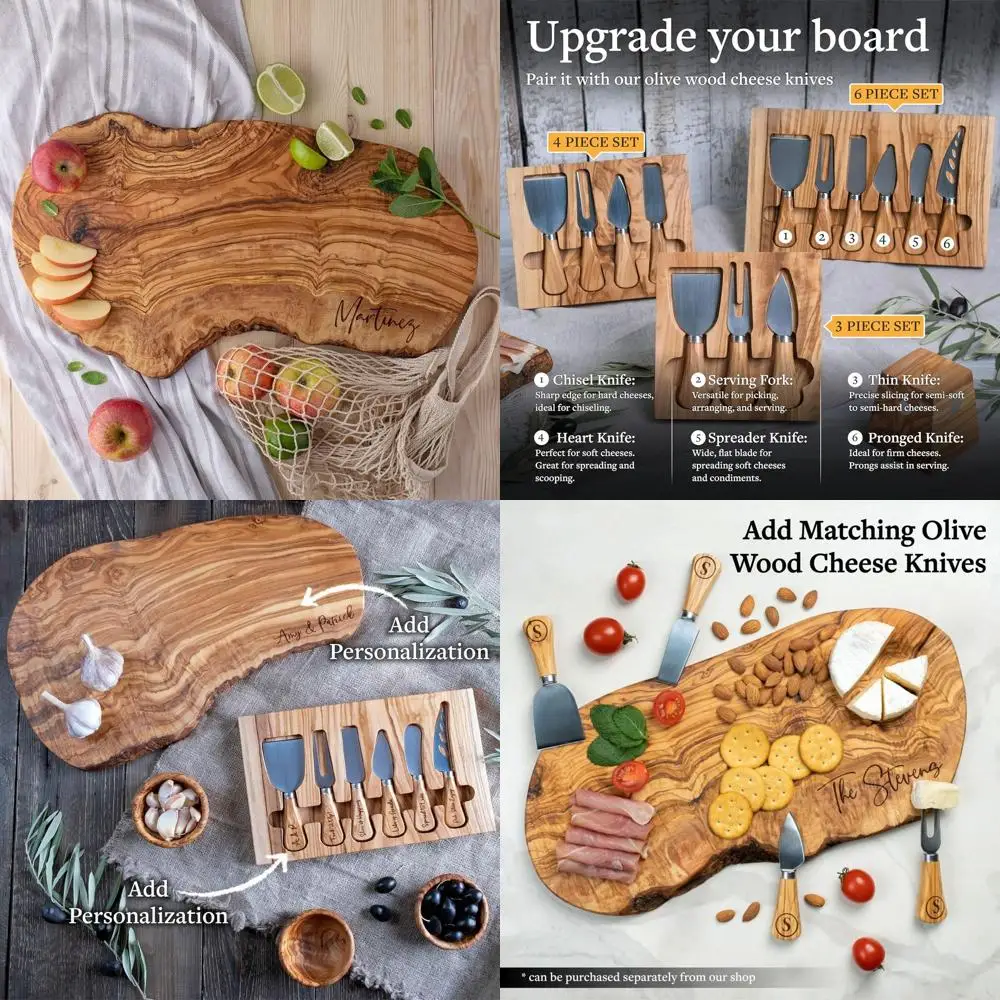 

Customized Live Edge Olive Wood Cheese Board, Perfect Personalized Wedding Gift for Couples, 100% Natural and Handcrafted