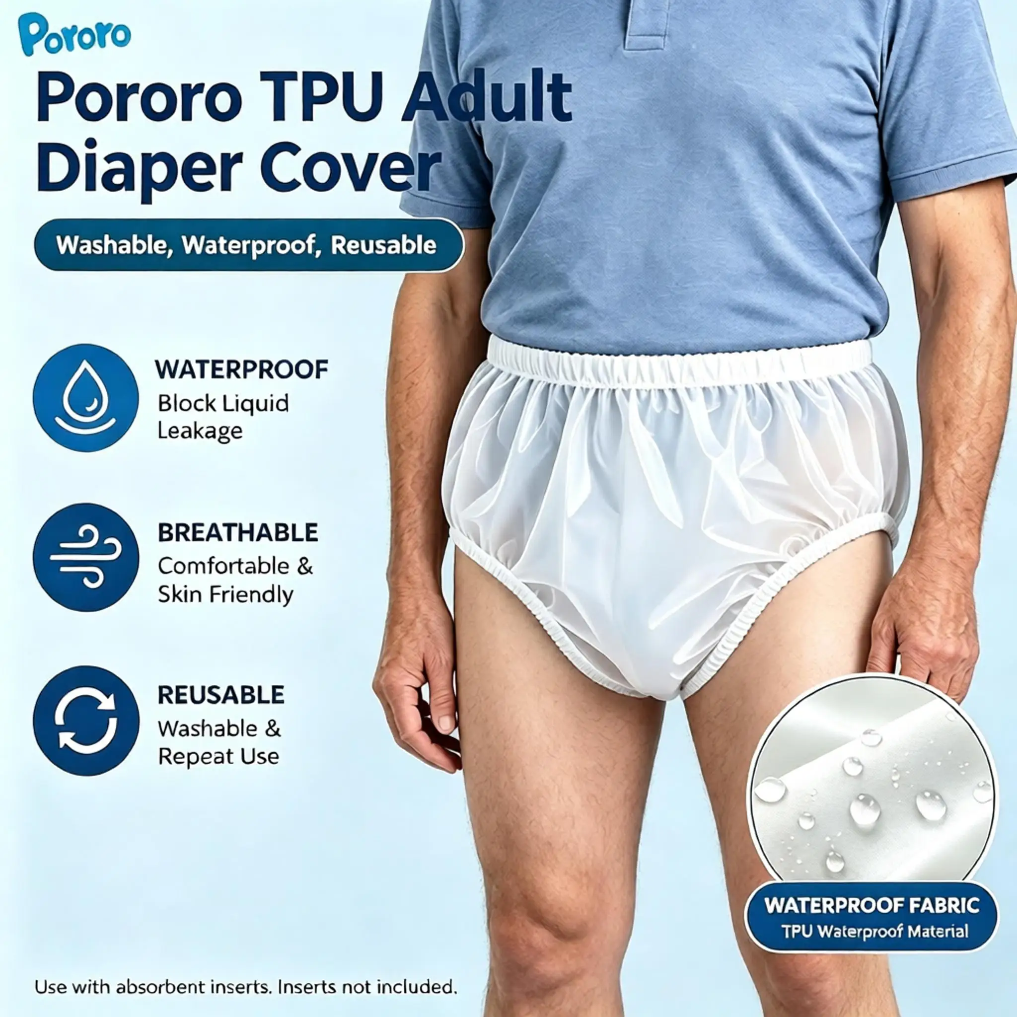Reusable TPU Waterproof Adult Incontinence Pants Cover Washable Leak Proof Soft Comfort Protective Underwear for Elderly Care