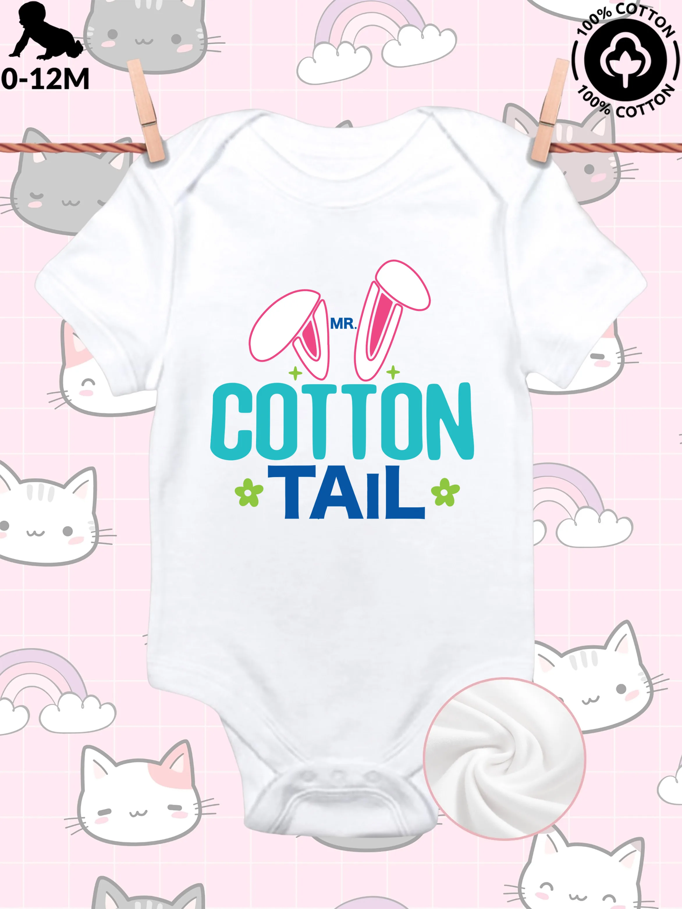 

Детский комбинезон-слип Mr. Cotton Tail унисекс, из чистого хлопка, мягкий, всесезонный, белый, 190 г/м²