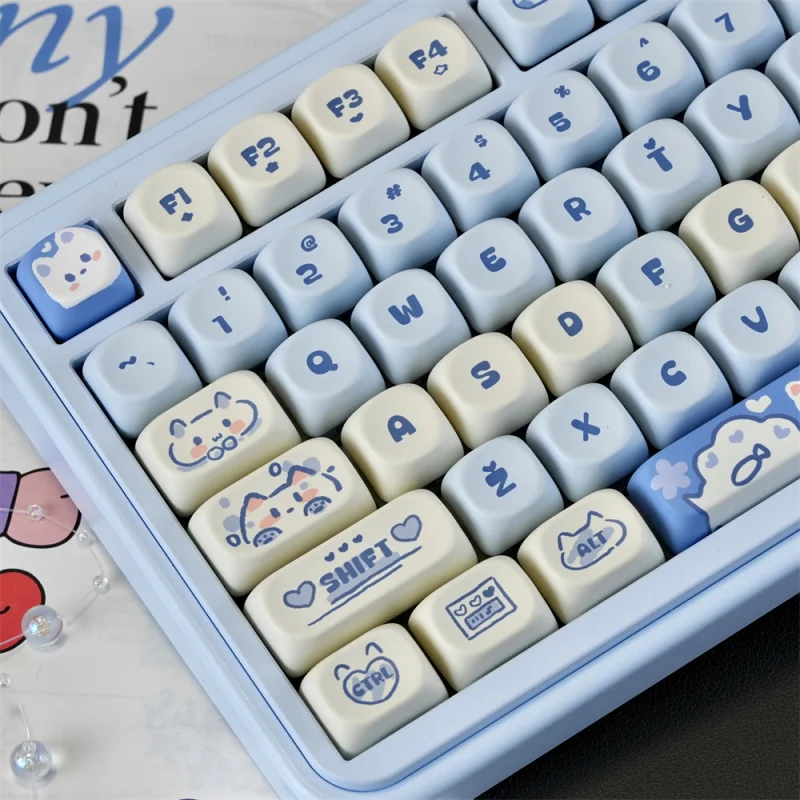 PBT Keycaps 130 Keys Cute Sea Salt Cat Keycaps Dye-Sublimation MOA Key Caps Set For MX Swithes Gaming Mechanical Keyboards