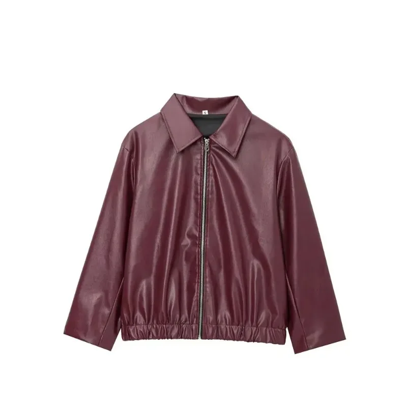 الخريف الشتاء الشارع الشهير السيدات بلايز النساء 2025 النبيذ الأحمر فو الجلود سترة موضة ملابس خارجية رشاقته سستة التلبيب بولي Coats معاطف #2