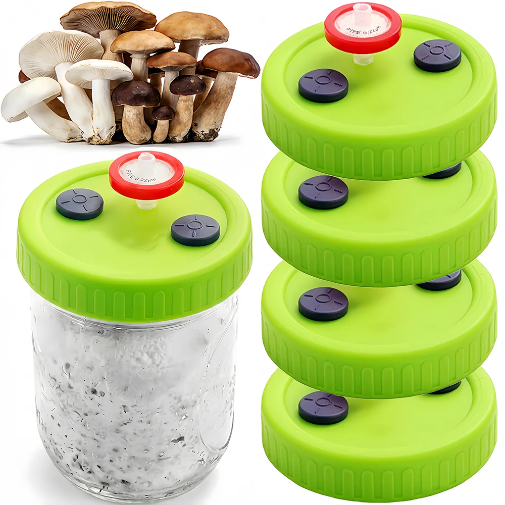 1 Piece/4 Pieces of Silicone Sealing Lids for Mushroom Mycelium Liquid Culture (Compatible with Mason Jars/Wide-Mouth Glass Jars), for In-Jar Strain Inoculation, Sealing, Pressure Regulation, and Static Cultivation, Suitable for Various Mushroom Cultivation, Planting, and Home Gardening Tools