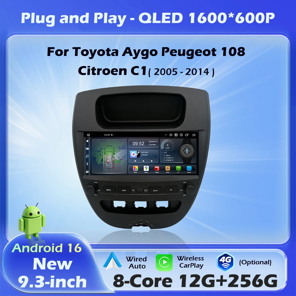 Car Multimedia Player For Peugeot 107 Toyota Aygo Citroen C1 2005 - 2014 Wireless CarPlay Video Android 16 WIFI GPS Navi DSP