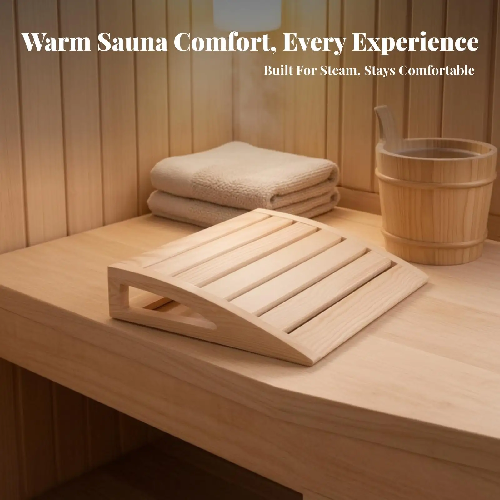 Sauna Headrest Pillow Ergonomic Wooden Sauna Pillow Wooden Headrest Slatted Curved for Steam Room, Spa