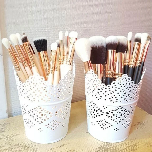 1Psc Color Newest Lace Hollow Out Makeup Brush Pen Storage Holder Desk Organizer Flower Vase Pot