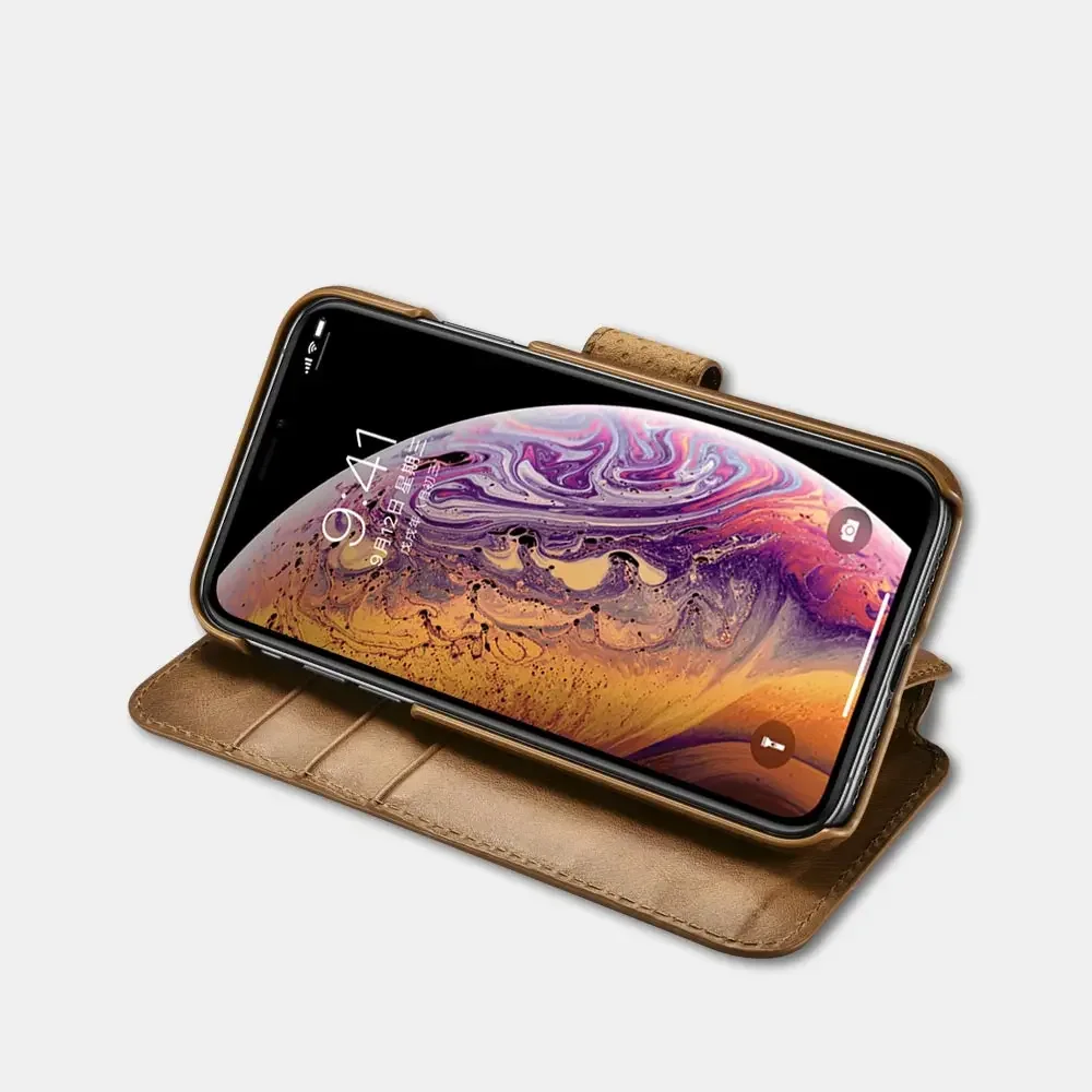 Wallet Case for iPhone XR Genuine Leather Detachable 2 in 1 Mobile Phone Wallet Folio Case