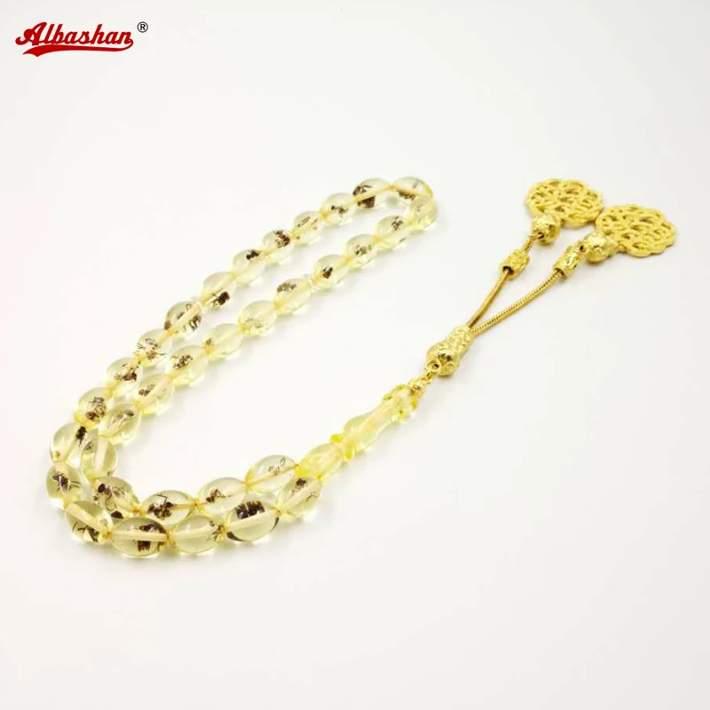 

Ramadan gift misbaha Real insect Tasbih Golden Kazaz Tassel 33 prayer beads Rosary Man's Islamic Turkish Resin fashion Bracelets