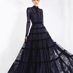 Prom Dress For Women Exquisite Lace O-Neck Illusional Formal Occasion Evening Gowns Long Sleeves A Line Party Dresses