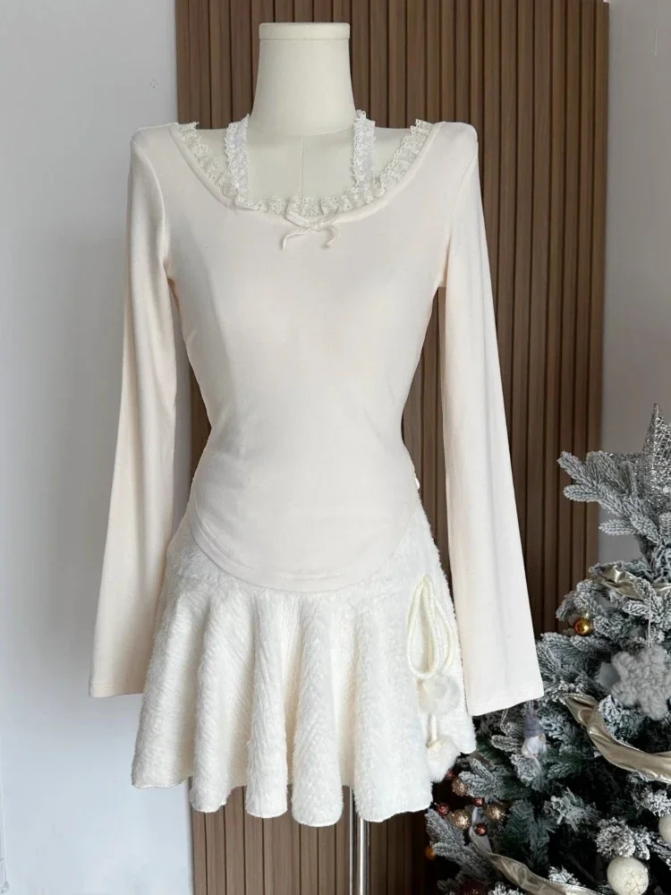 Y2k estetyczne Kawaii śliczne kobiety spódnice z marszczeniami dzianinowa suknia balowa spódnica z wysokim stanem Harajuku słodka solidna bandaż Grunge Faldas