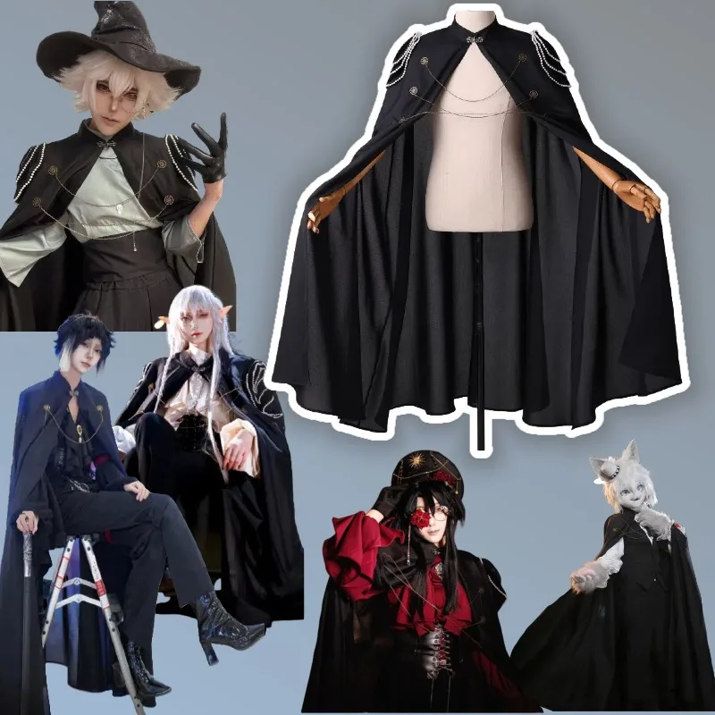 

Halloween Cosplay Medieval Cape Unisex Vintage Beaded Curtain Gear Chain Hooded Cape Robe for Anime and Game Character Roleplay