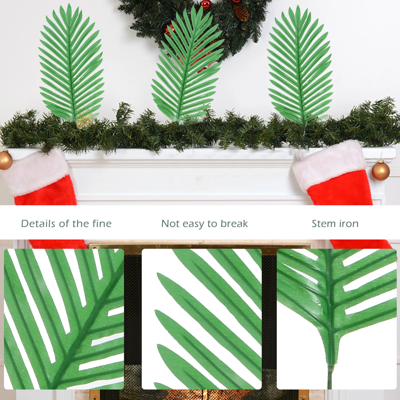 

10pcs Simulation Rattan Palm Leaves Artificial Exquisite Fake Greenery Stems Household Decorations DIY Iron Stem