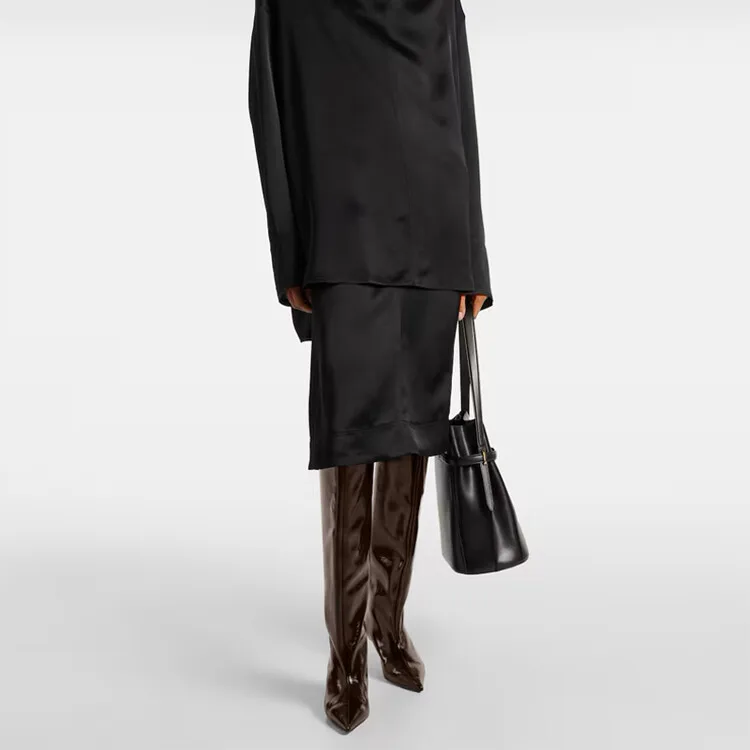 

2025Autumn and Winter New 5cm Low Heel Pointed Knee High Boots Fashionable Black Brown Mid Length Large Women's Knight Boots