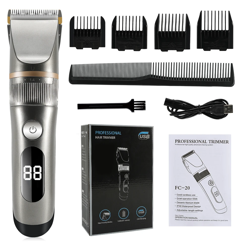 

Hair Clipper Professional Electric Trimmer For Men With LED Screen Washable Rechargeable Men Strong Power Ceramic Hair Cutting