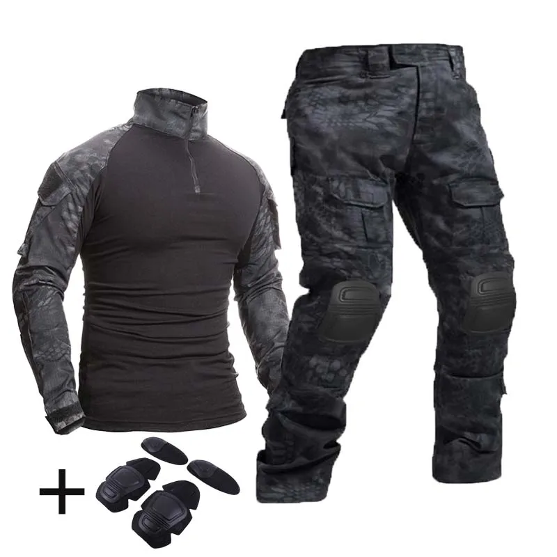 Kombinezon taktyczny mundury sportowe garnitury kamuflaż koszule myśliwskie spodnie Softair Airsoft Paintball zestawy ubrań z 4 podkładkami i Plus 8XL