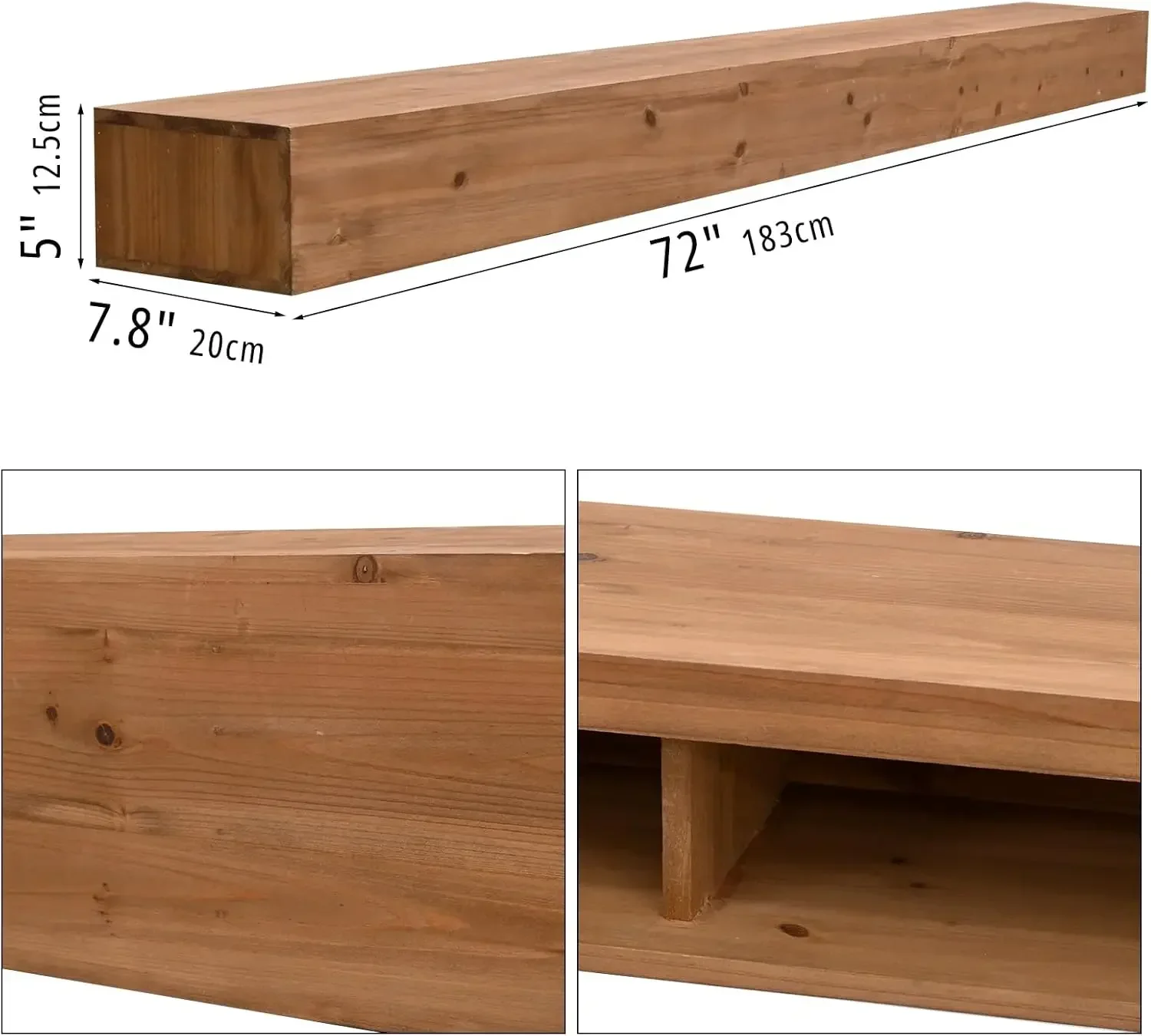 FUIN 72 Inch Wood Fireplace Mantel, Wall-Mounted Mantles for Over Fireplace, Fire Place Mantel Floating Mantel Shelf, Natural