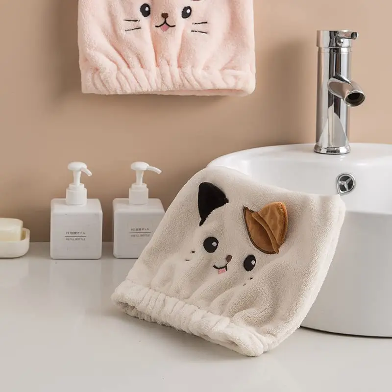 Funny Cat Hair Drying Cap Microfiber Hair Towel Wrap for Women Girl Cute Kitten Kid Hair Turban Quick Dry Bath Hair Drying Towel