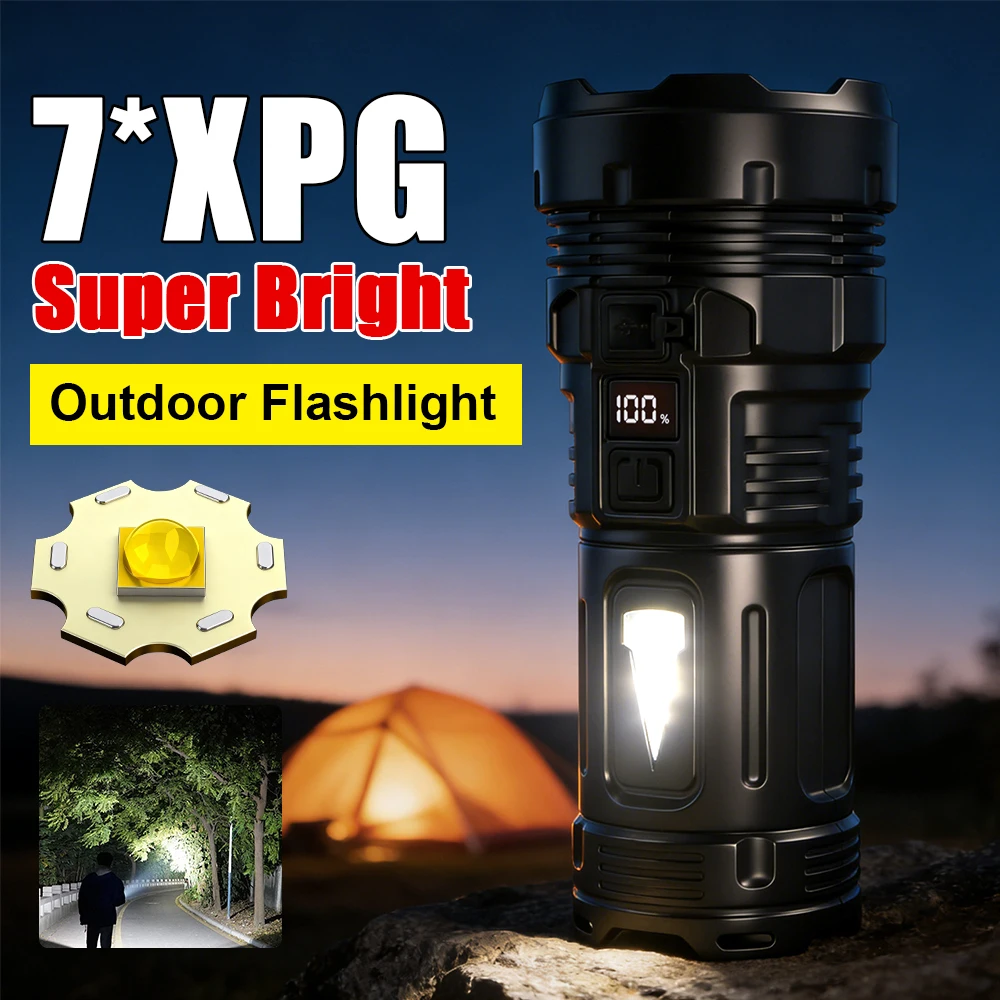 Super Bright Flashlight Dual Lights Rechargeable LED Flashlight 18650 Battery Digital Display Torch Waterproof Camping Lantern