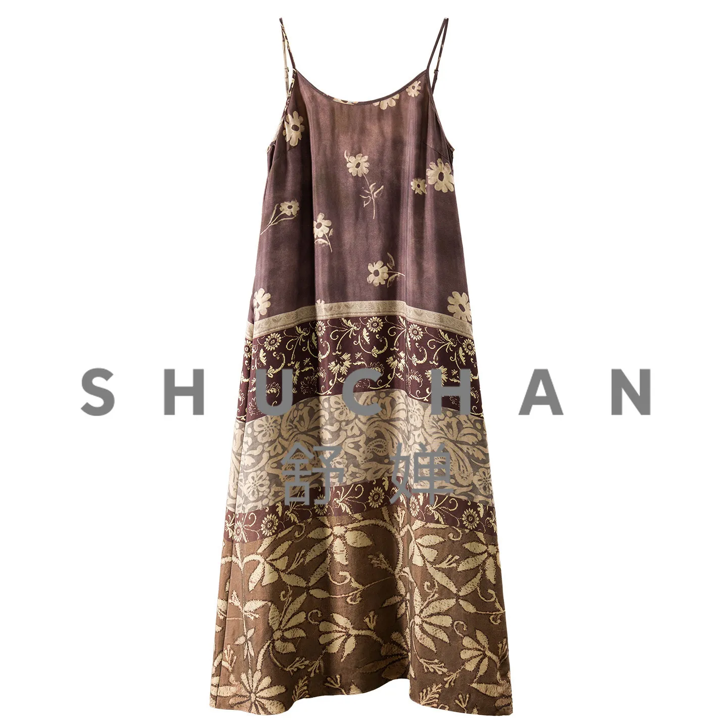 

Resort Style French High Quality Cupro Wire Color Blocking Positioning Printing Suspender Dress Women 33L1