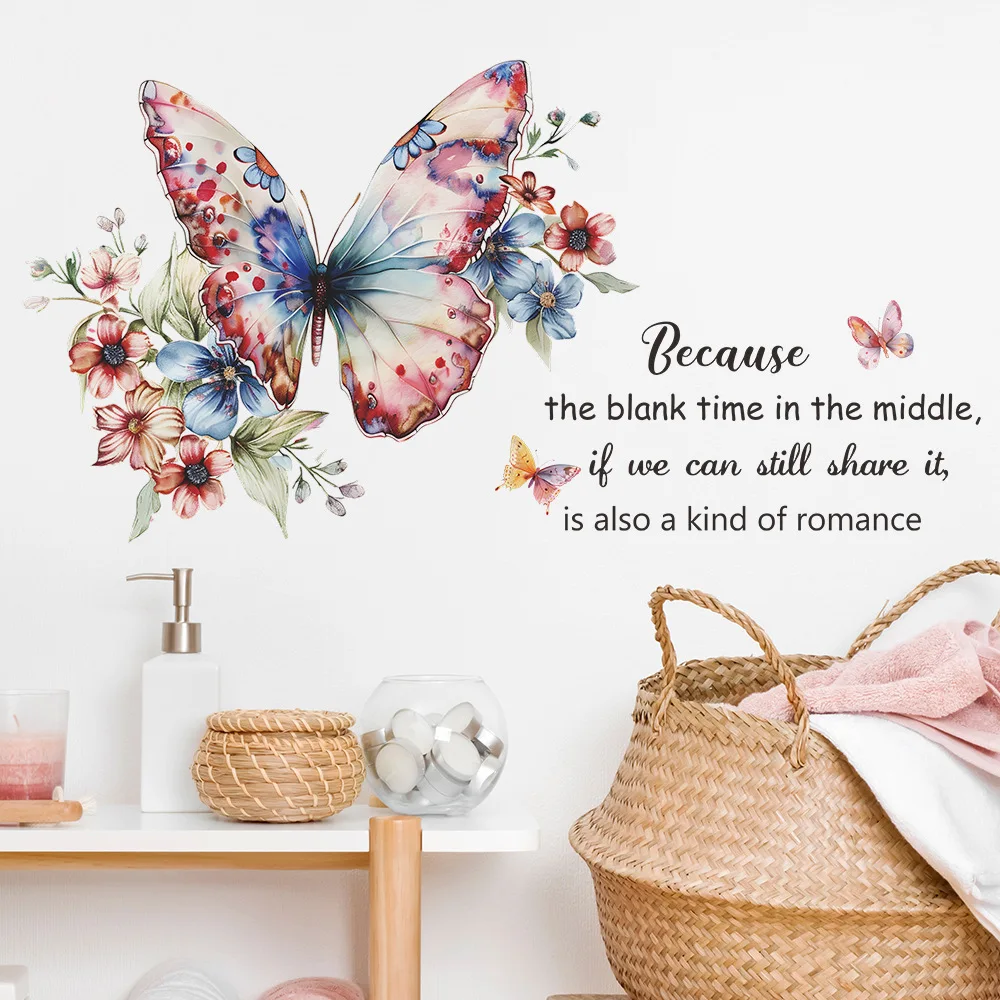 

Flower Butterfly English Wall Sticker Living Room Background Beautify Decor Mural Bedroom Decoration Self-adhesive Home Decals