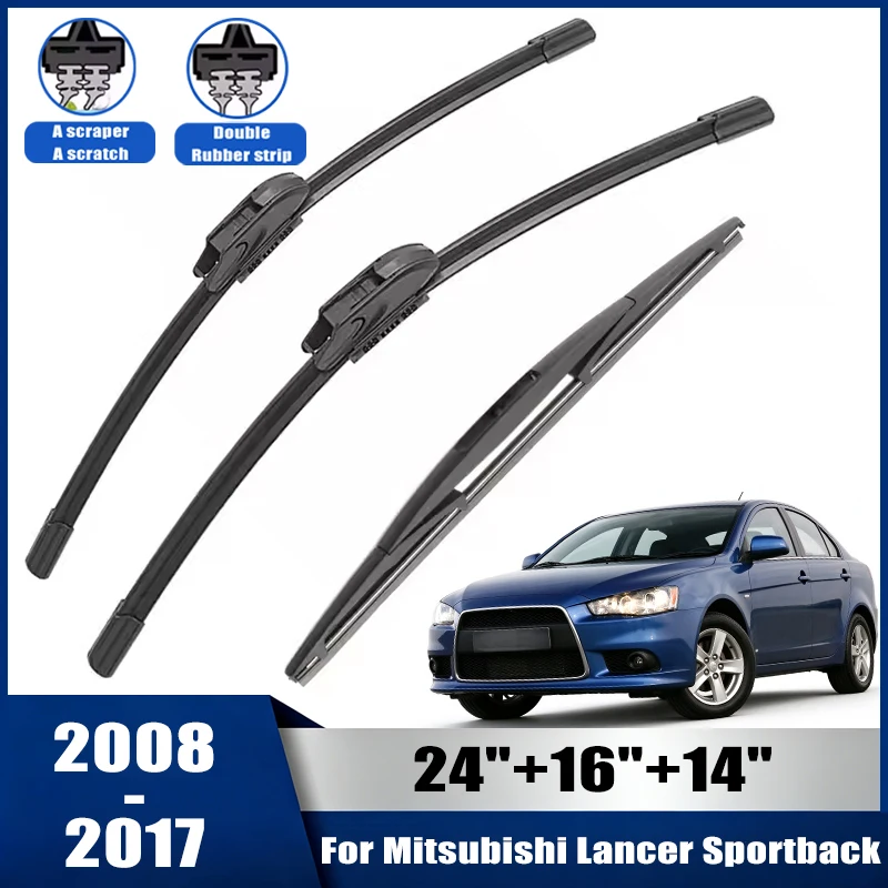24''+16''+14'' Car Wiper For Mitsubishi Lancer Sportback 2008-2017 Front Rear Wiper Blades Brushes Auto Accessories