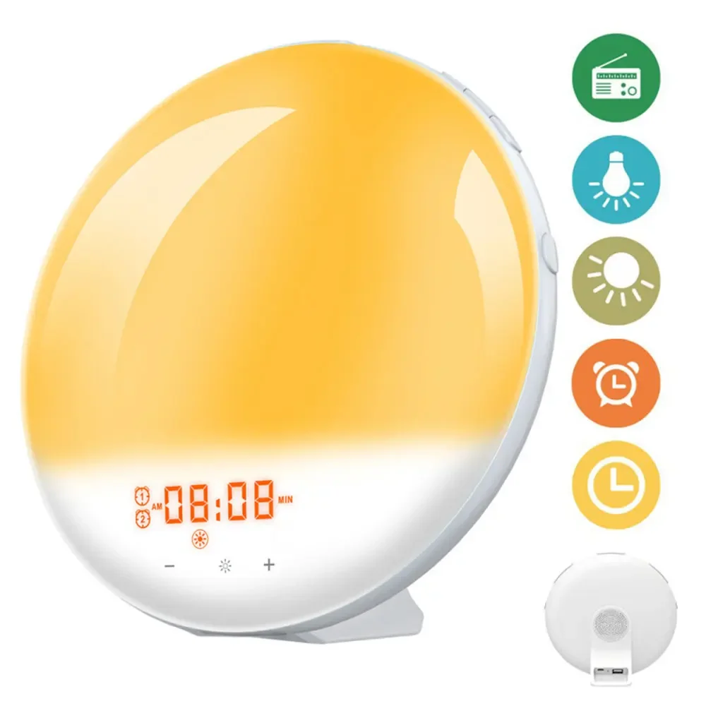 Smart Wake-Up Light Weekday Alarm Clock With 7 Colors Wall Electronic Watch Digital  Moment Bedroom Decoration Table Desk
